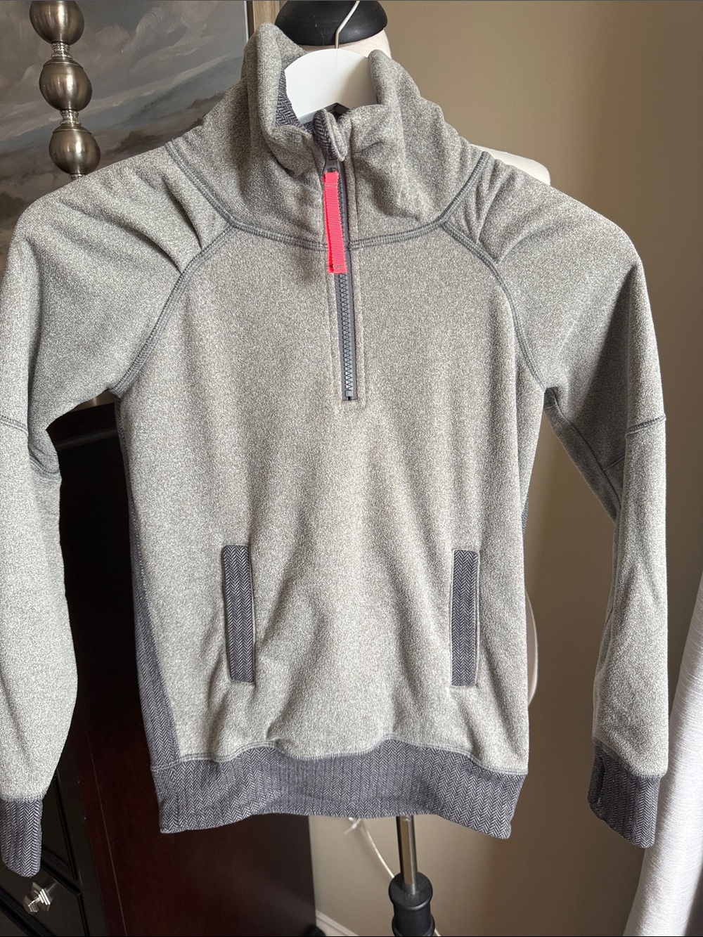 Ivivva Girls' Heather Gray Quarter-Zip Hoodie with Pink Zip Pull size 8